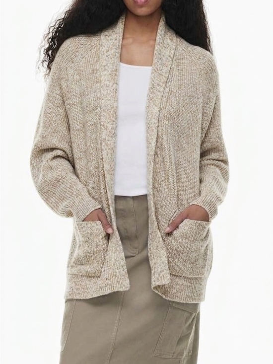 Wilfred Sweaters - Wilfred| Silk/Cotton Grey & Beige Marled Open-Front Shawl Collar Cardigan Sz XS